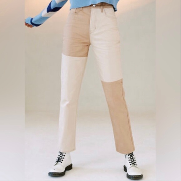 PacSun Size 24 Colorblock Dad Jean dark/light khaki - Picture 1 of 7